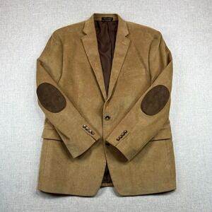 CHAPS Corduroy Blazer Men 46L Brown Cotton Elbow Patch Sport Coat Academia
